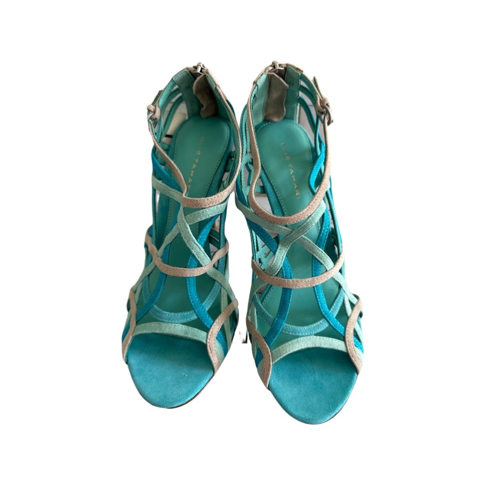 New Elie Tagari Teal Cage Heel Sandals